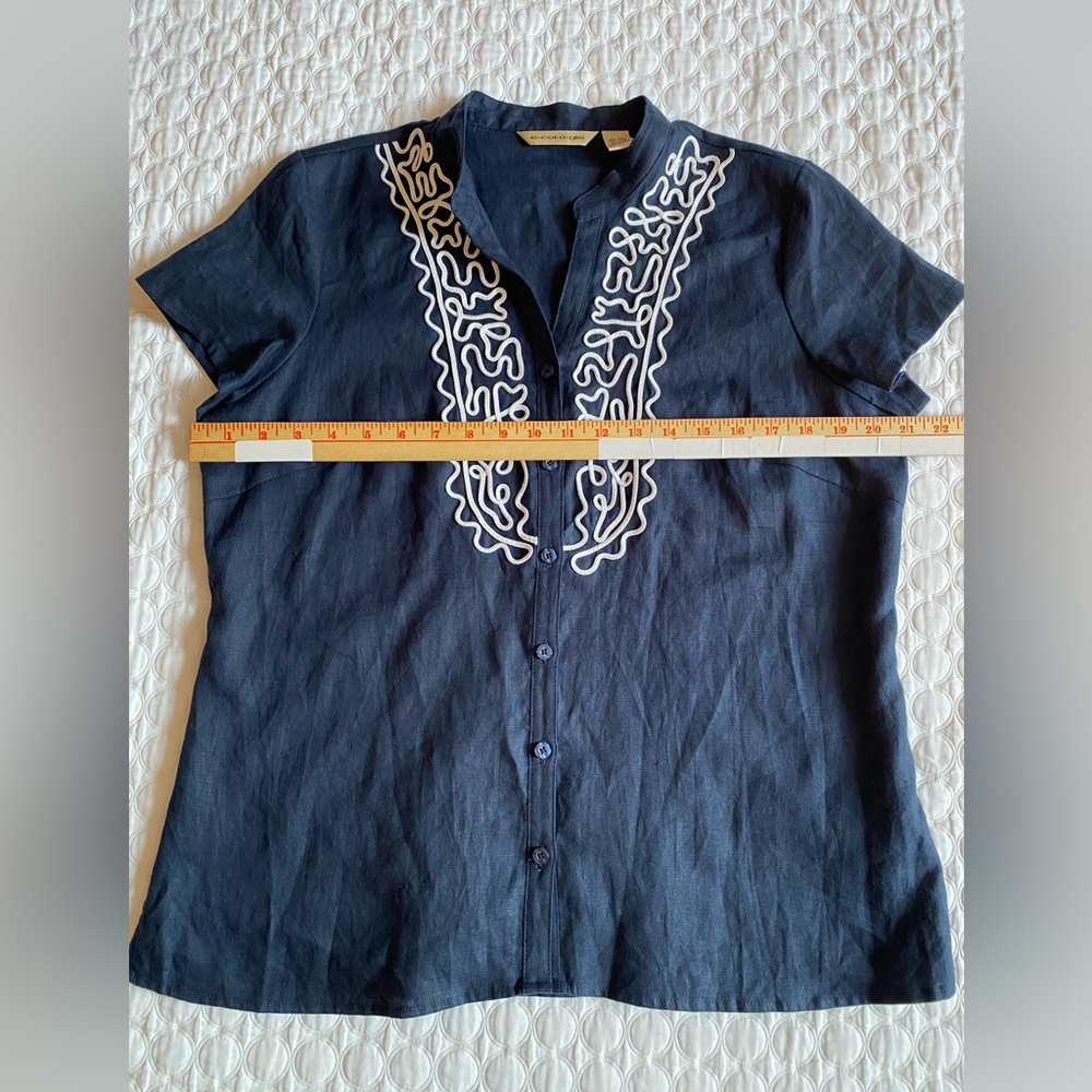 Ecologie Women's Linen Button-Down Top Navy Blue Size XL - Picture 4 of 10